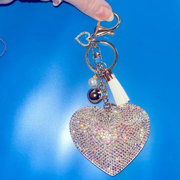 Heart purse charm, key chain, backpack charm. Colors: silver, gold, white - Picture 5 of 5